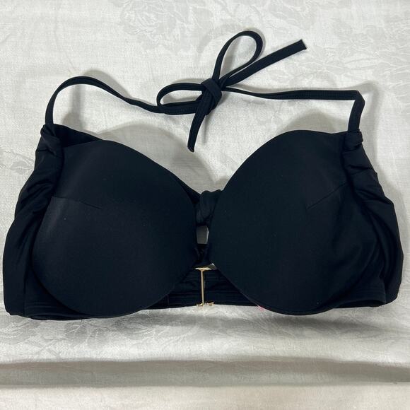 Victorias Secret Bikini Top 34DD Black The Wrap Halter Swim Padded - Picture 1 of 7